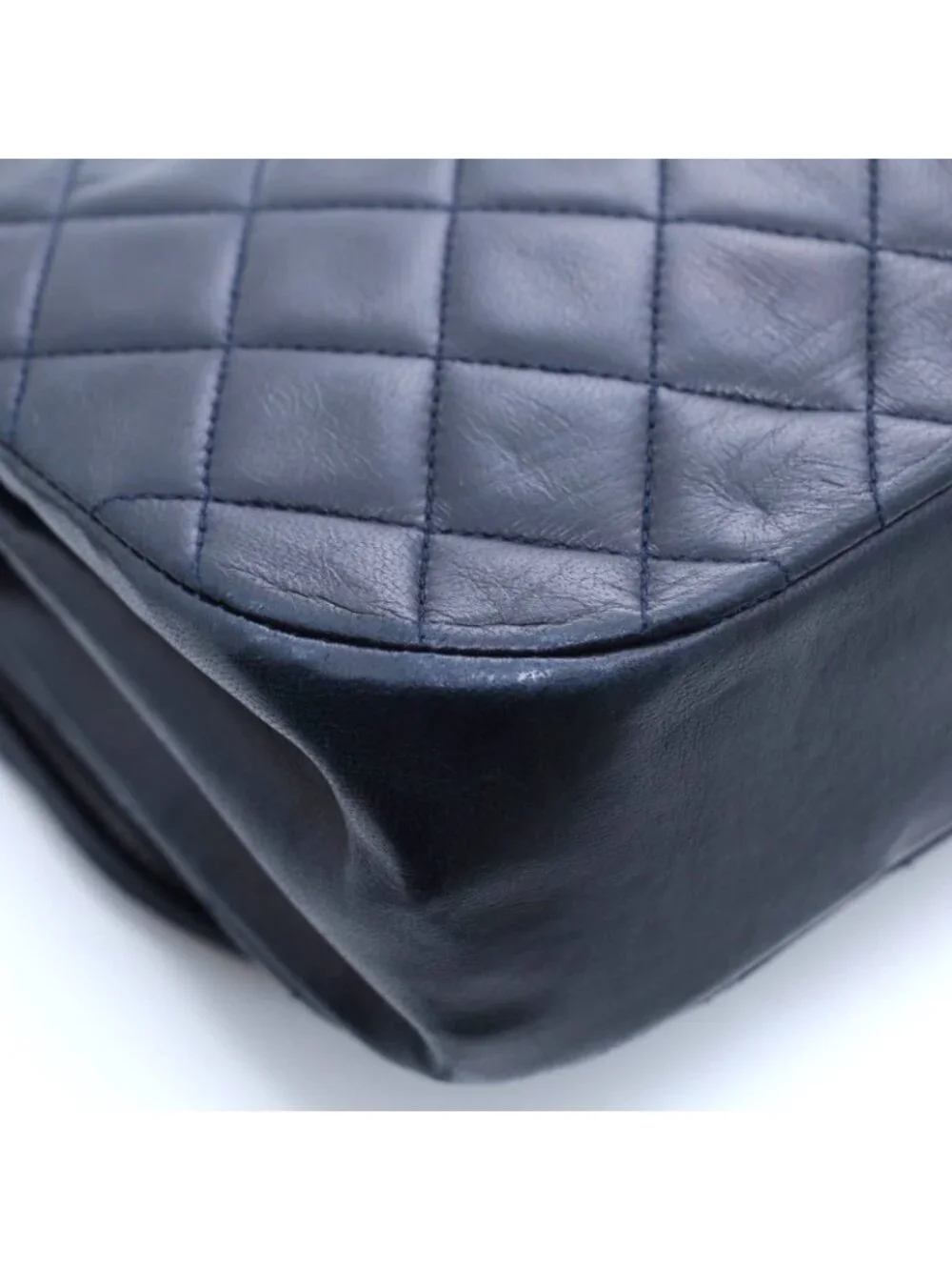 Chanel Quilted Half Moon Double Flap Chain Shoulder Navy Bag Lambskin
